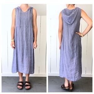 FLAX 100% Linen Hooded Sleeveless Midi Dress Sz 4-6 Hoodie Coastal Lagenlook 11